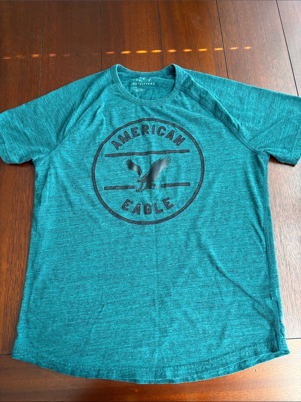 American Eagle Outfitters Teal Short-Sleeve Graphic Logo Tee Size L